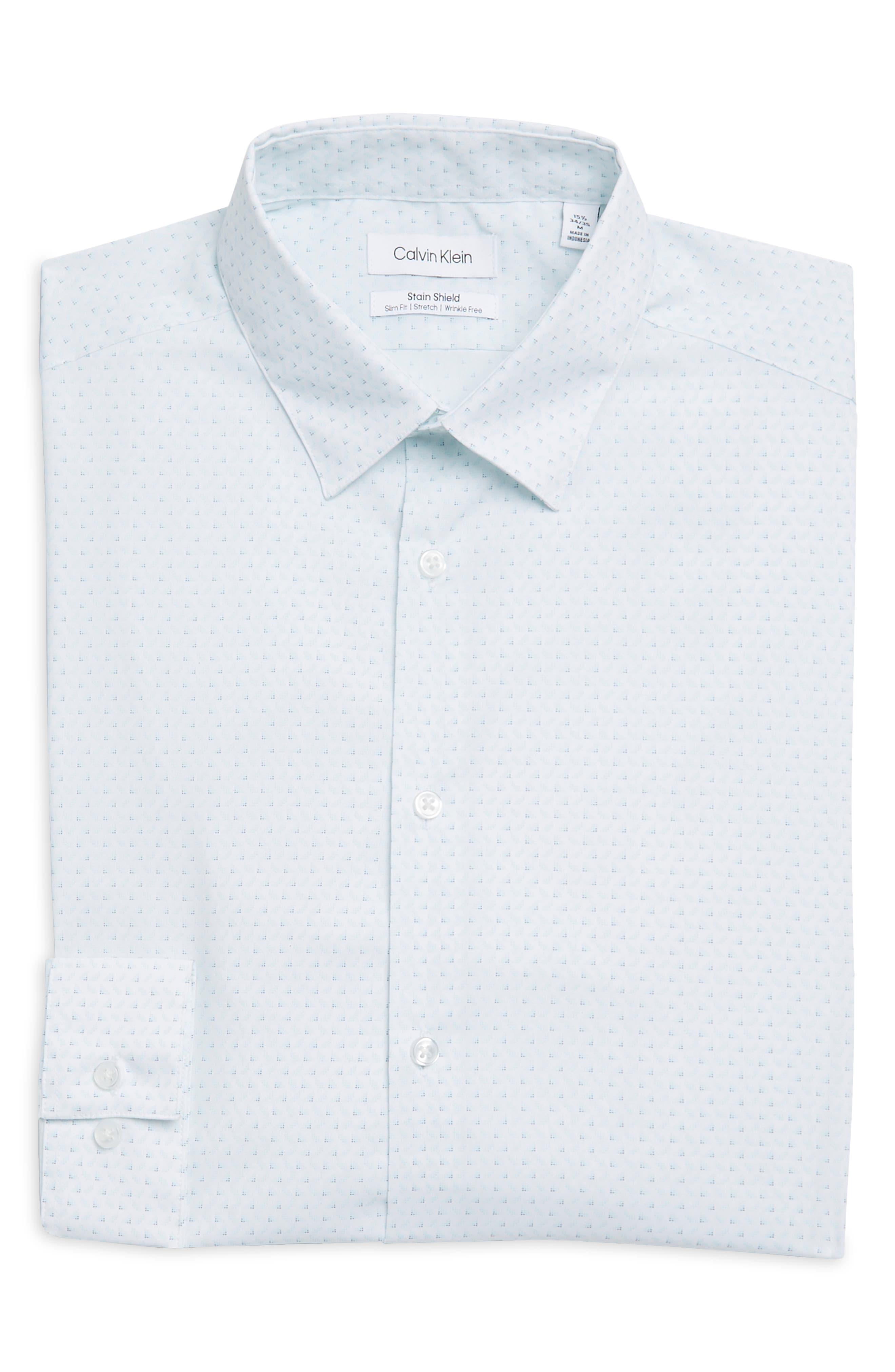 Calvin Klein Slim Fit Extreme Stain Shield Stretch Dobby Print Dress Shirt  in White for Men | Lyst