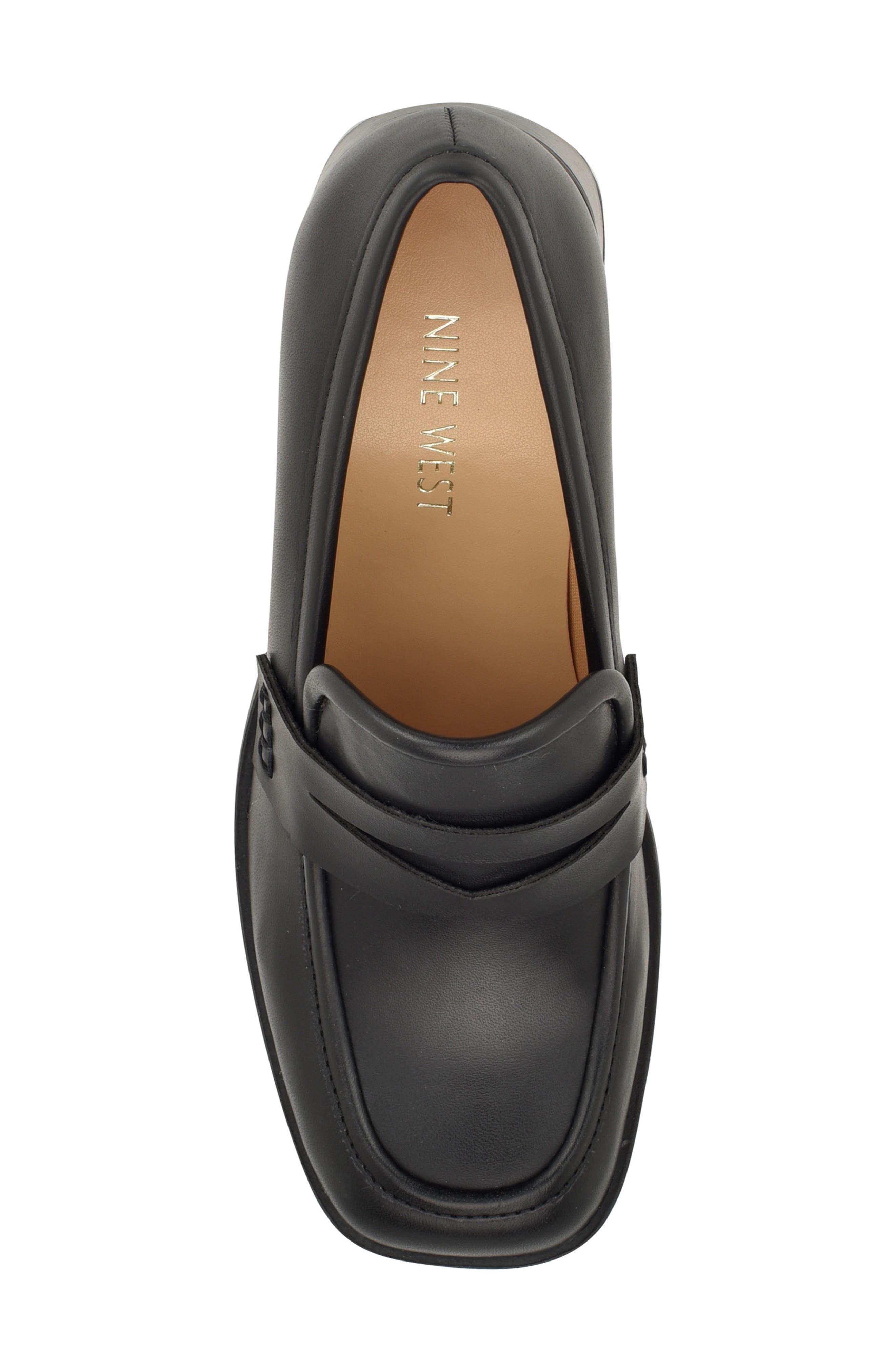 Nine West Anessia Block Heel Penny Loafer in Black | Lyst
