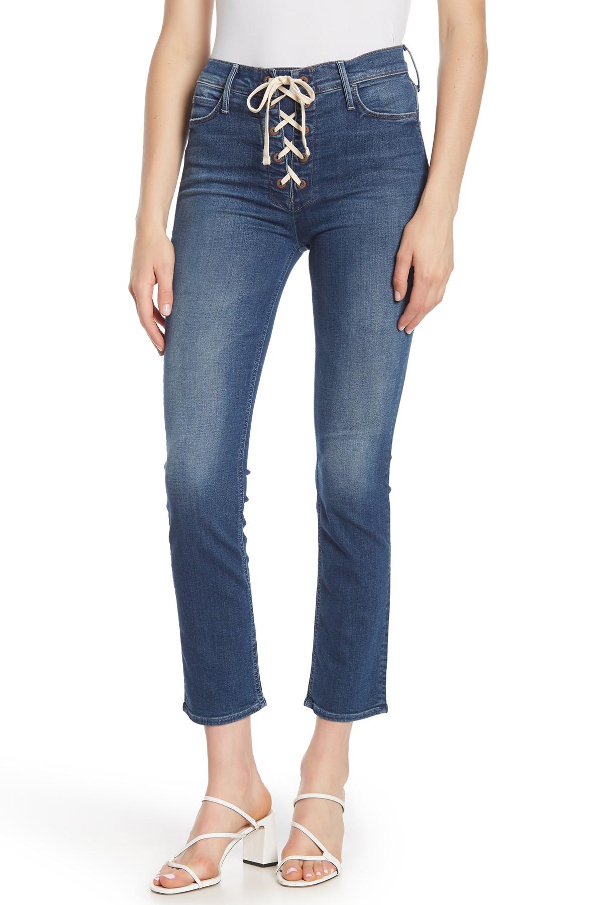 Mother The Dazzler Lace-up Ankle Straight Leg Jeans in Blue | Lyst
