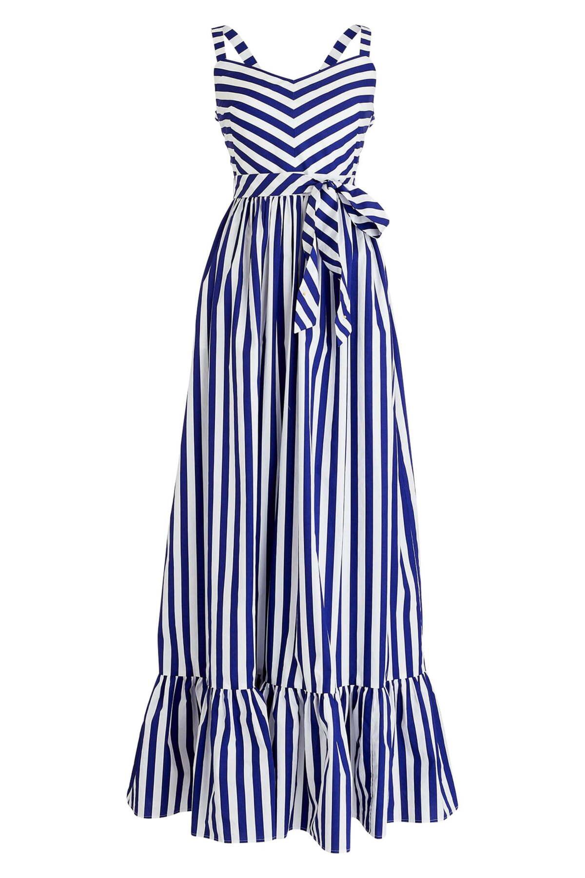 J.Crew Stripe Ruffle Cotton Maxi Dress (regular & Plus Size) in Dark ...
