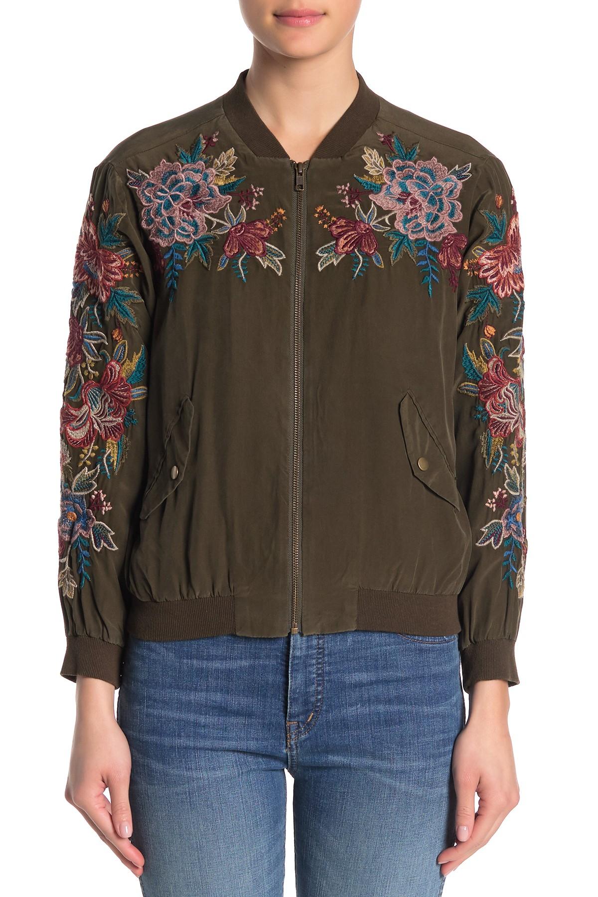 Johnny Was Tyrell Silk Floral Embroidered Bomber Jacket - Lyst