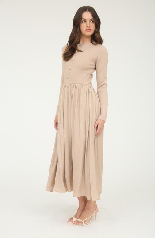 AUGUST SKY Mixed Media Long Sleeve Maxi Dress in Natural | Lyst