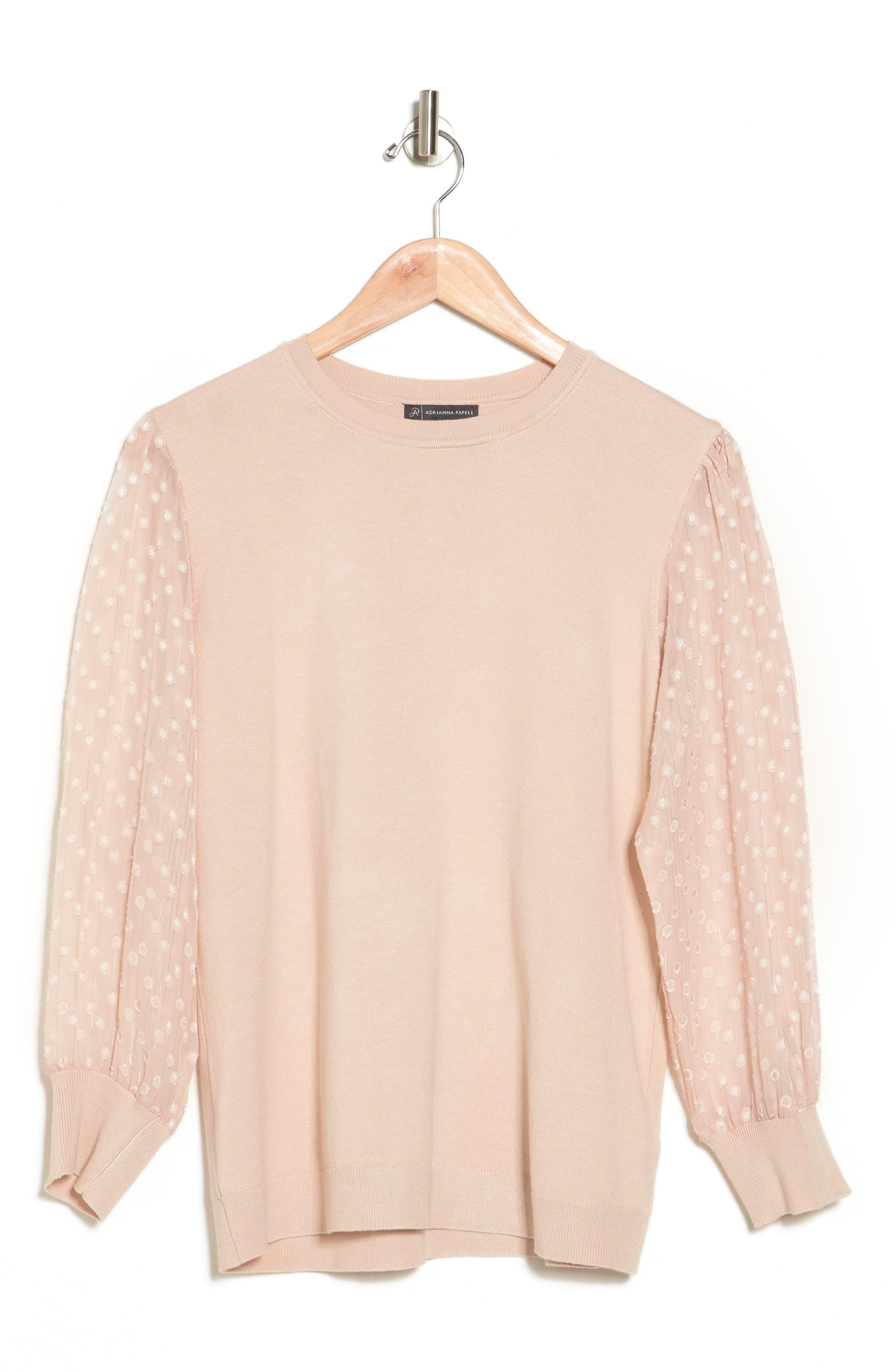 Adrianna Papell Metallic Clip Dot Sleeve Sweater in Pink | Lyst