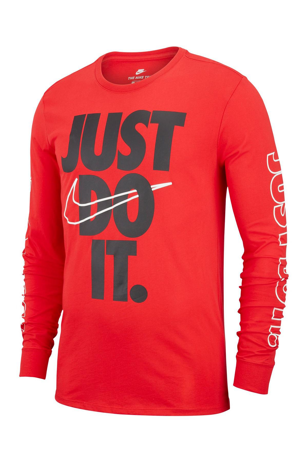 Nike Cotton Just Do It Long Sleeve Tee in University Red/White (Red ...