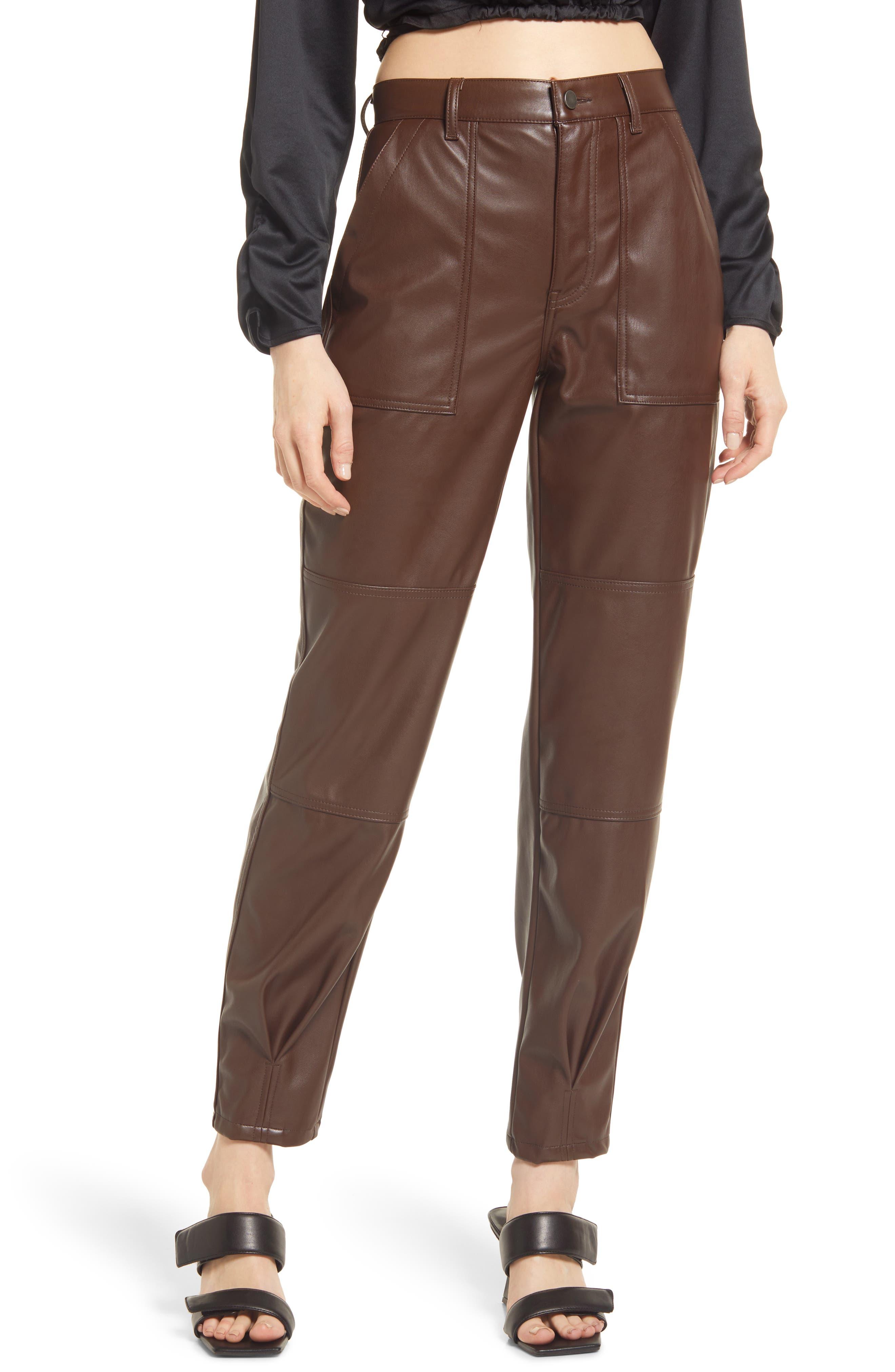 Open Edit Tapered Leg Faux Leather Pants In Brown Chicory At Nordstrom Rack  | Lyst
