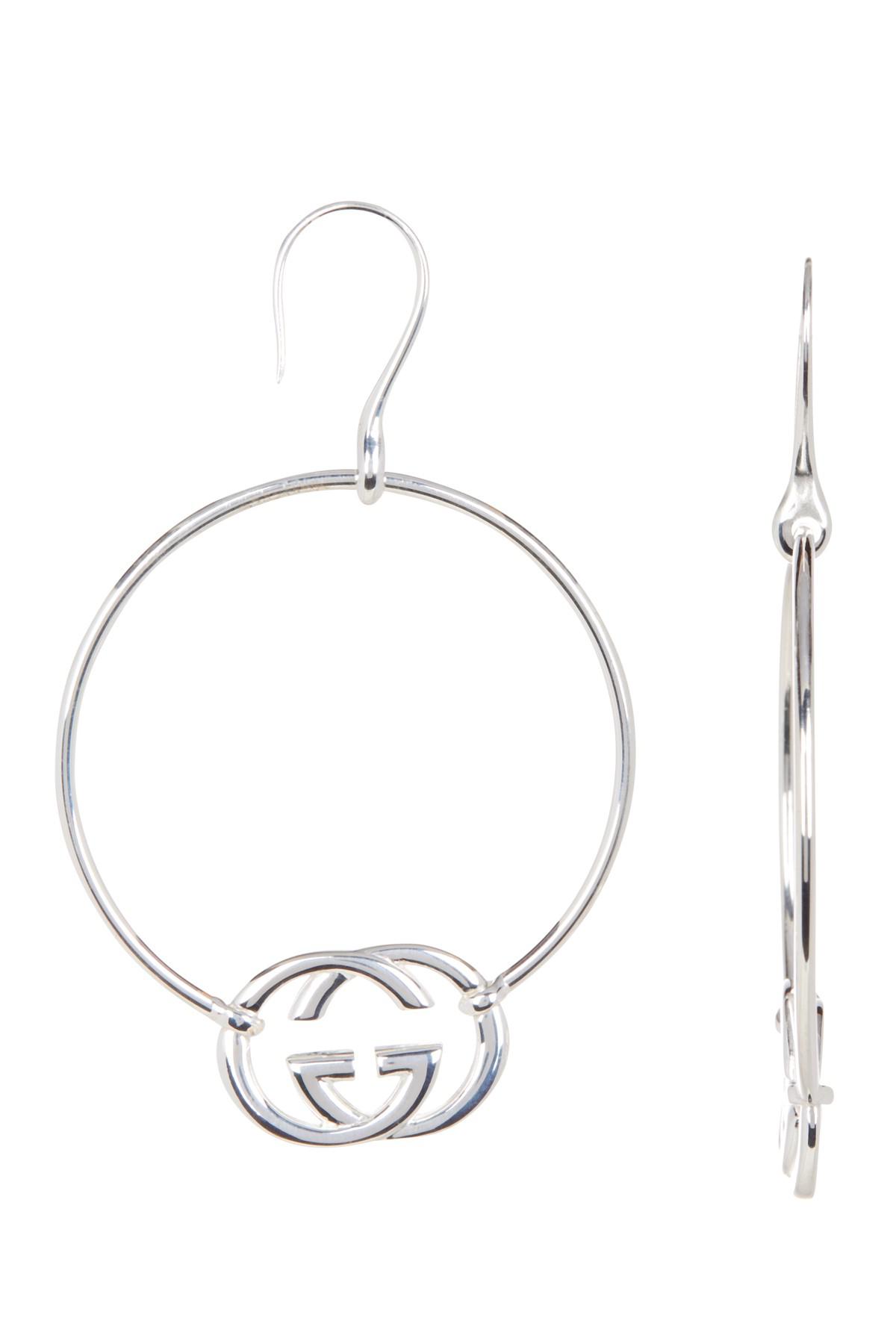 Gucci Sterling Silver Britt Logo Hoop Drop Earrings in Metallic - Lyst