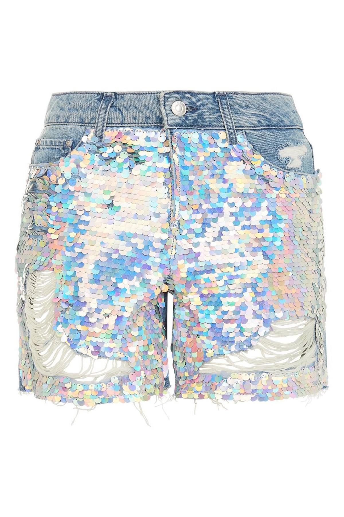 sequin jean shorts