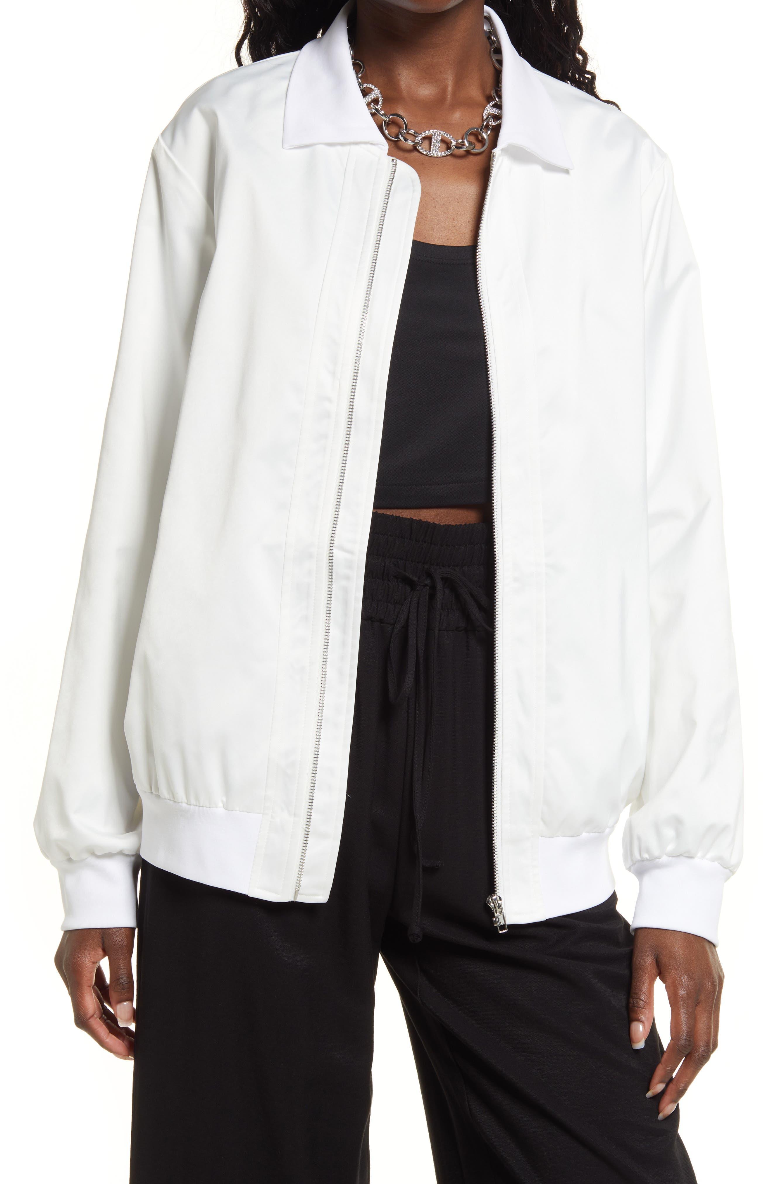 Open Edit Satin Bomber Jacket In Ivory At Nordstrom Rack in White | Lyst