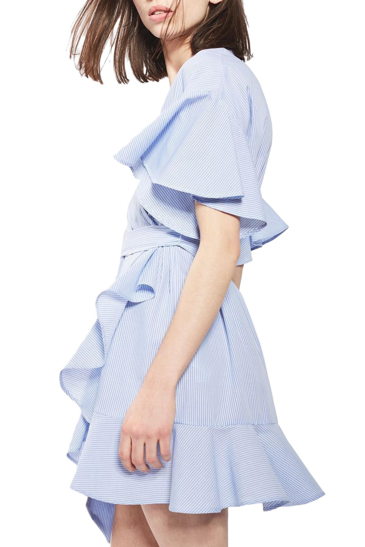 TOPSHOP Stripe Wrap Dress in Blue | Lyst