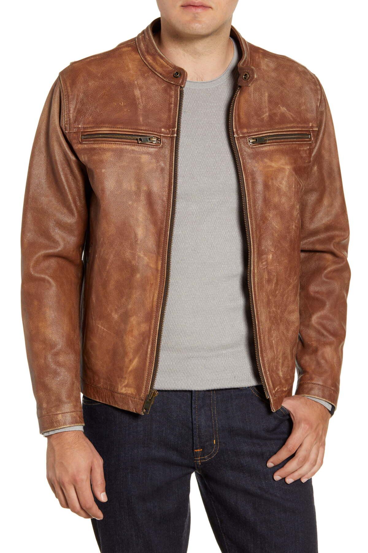 Frye Cafe Racer Leather Jacket in Brown for Men - Lyst