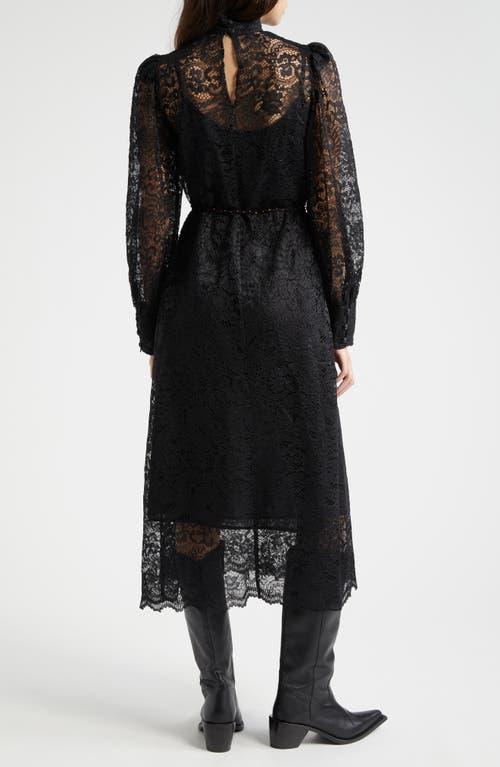 FARM Rio Lace Tie Belt Long Sleeve Dress in Black | Lyst