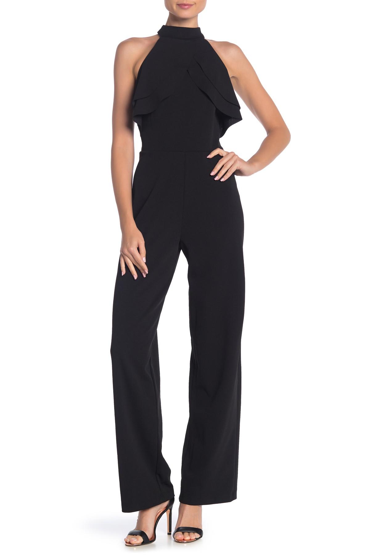 Marina Synthetic Halter Tiered Jumpsuit in Black - Lyst