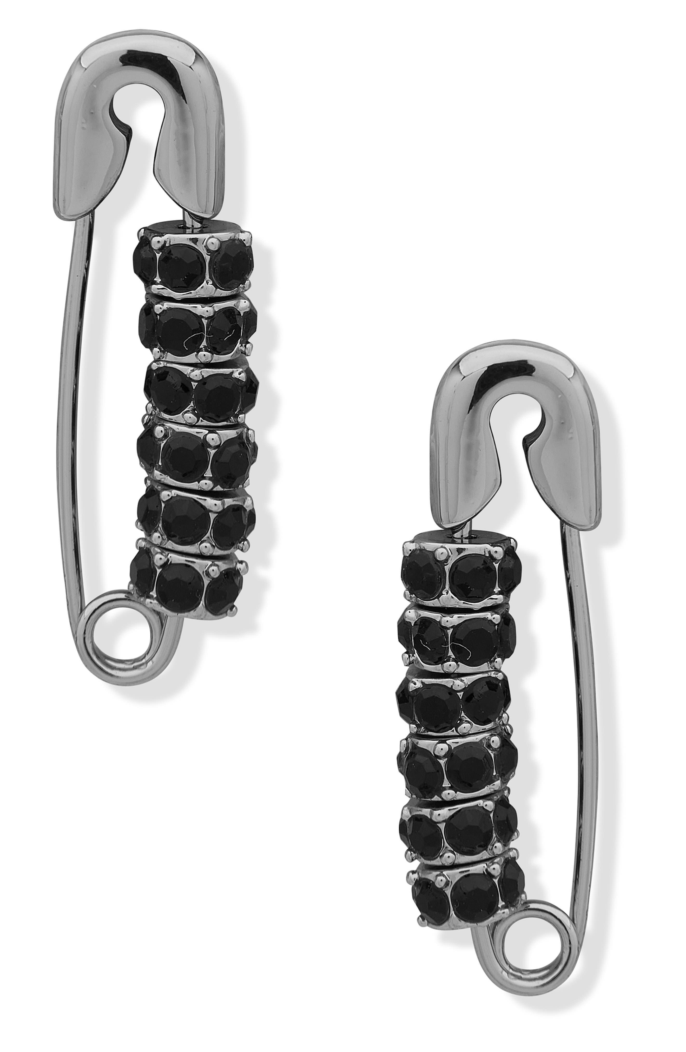 Crystal safety pin clearance earrings