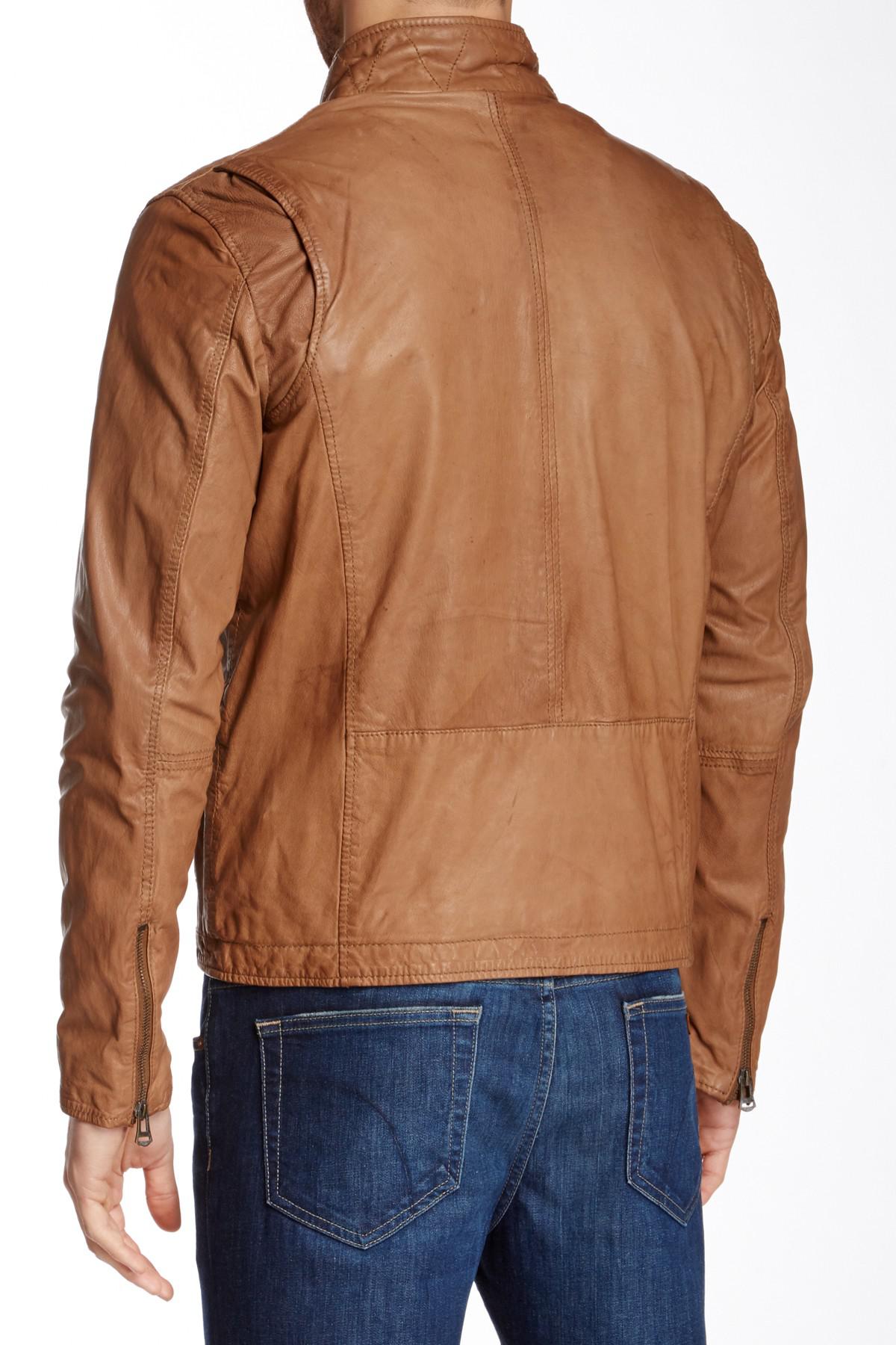 Cole Haan Washed Leather Moto Jacket in British Tan (Brown) for Men Lyst