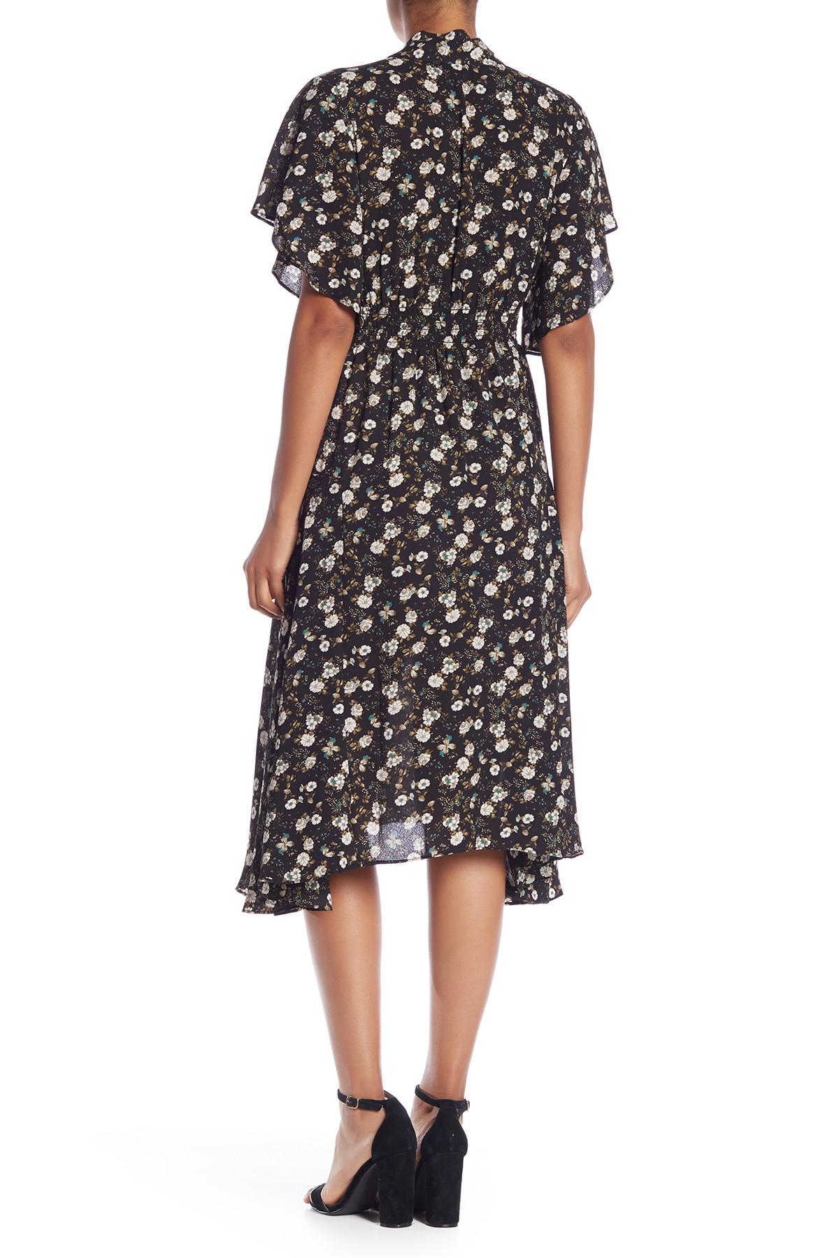 max studio flutter sleeve floral midi dress