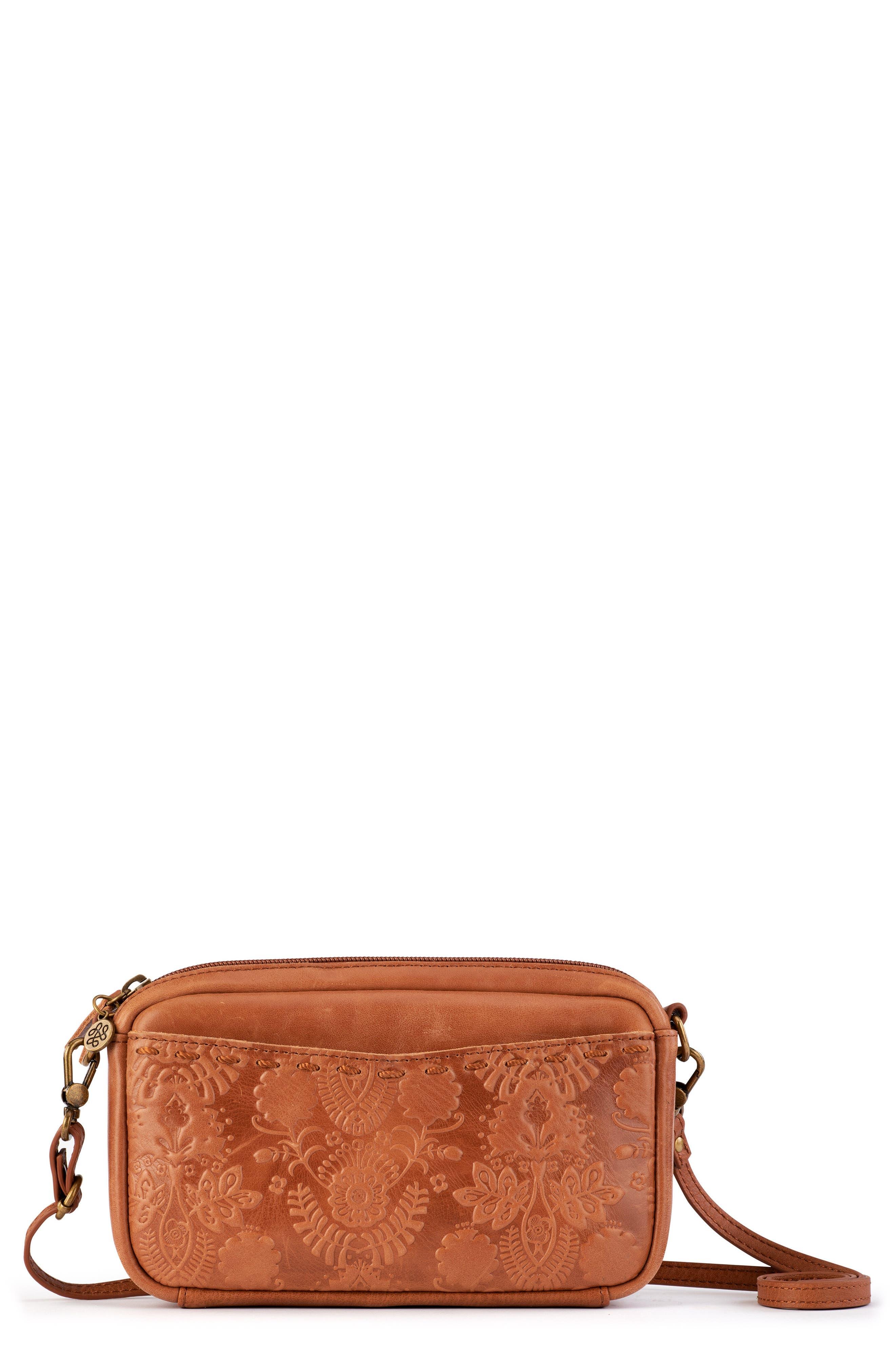 The Sak Leather Cora Phone Crossbody Bag In Tobacco Floral Embossed At
