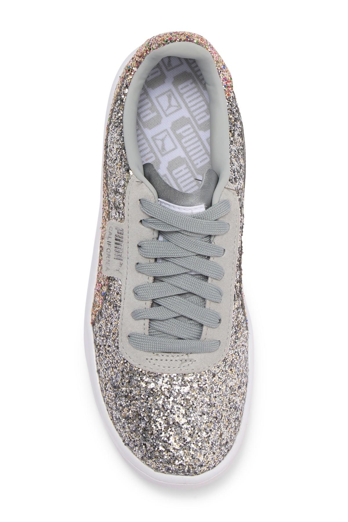PUMA Leather California Glitz Glitter Sneaker in Gray (Metallic) | Lyst