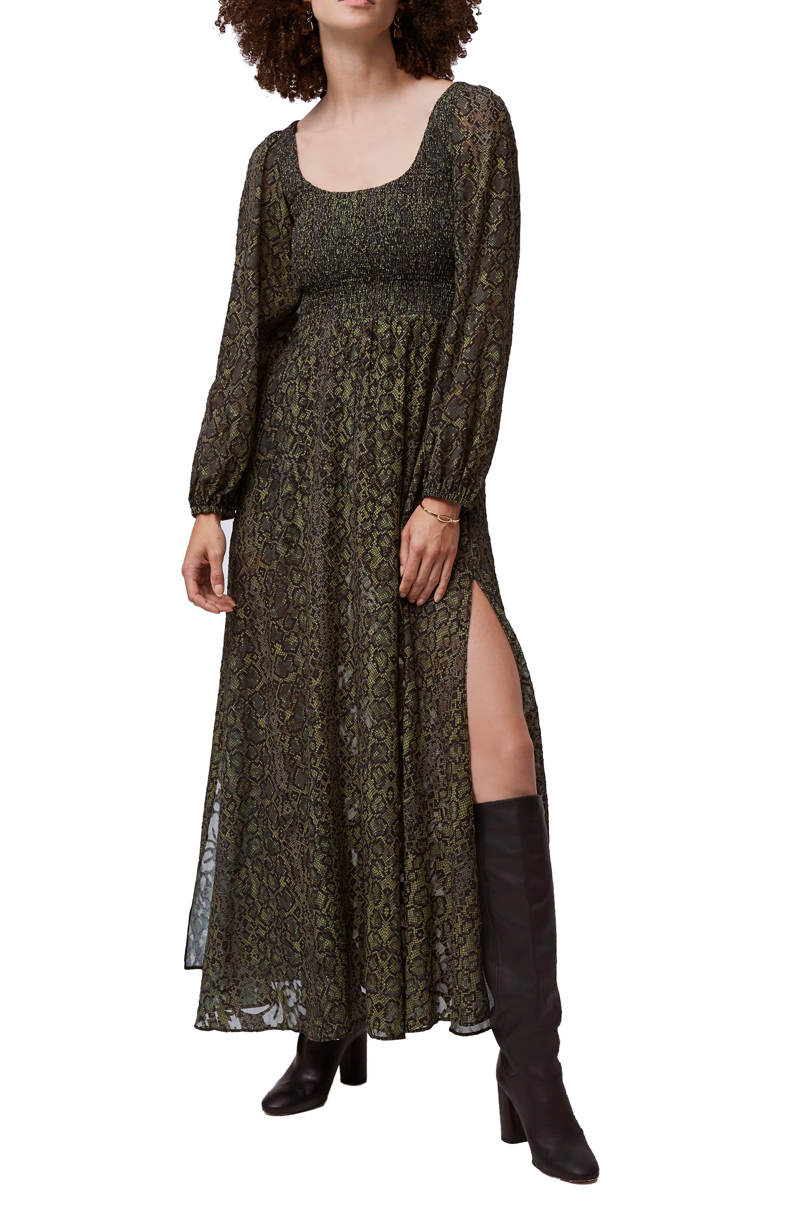 French Connection Aury Smocked Long Sleeve Maxi Dress in Green - Lyst