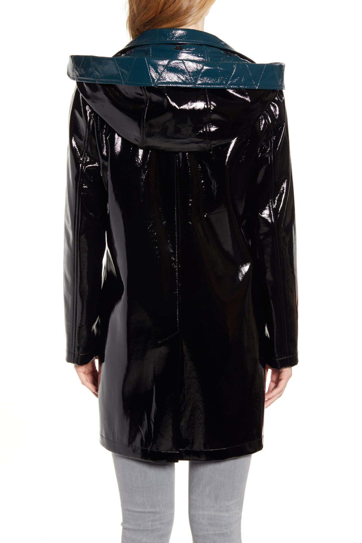 Sam Edelman Contrast Hood Glossy Raincoat in Black Lyst