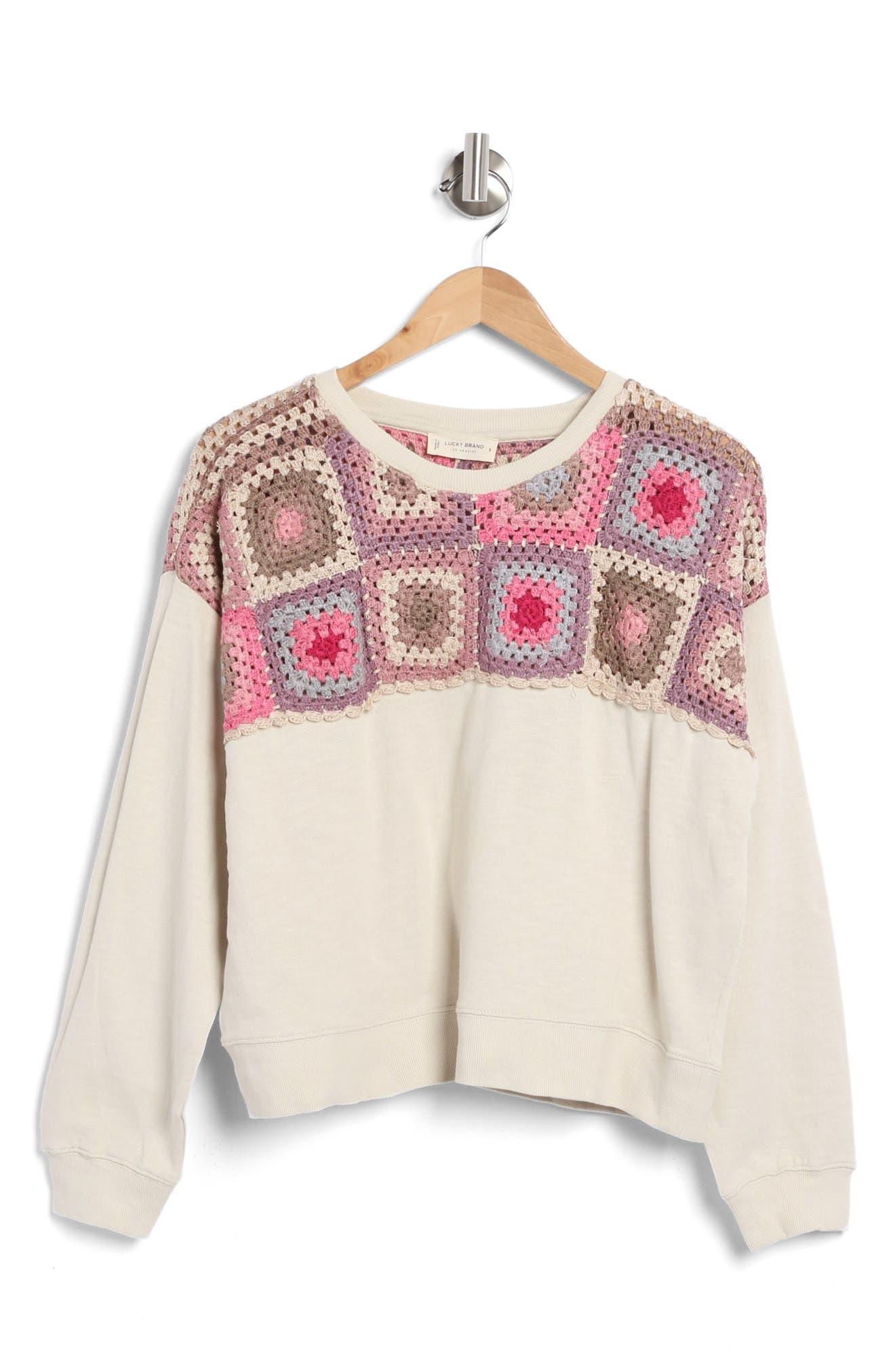 Lucky Brand Crochet Yoke Cotton Sweatshirt