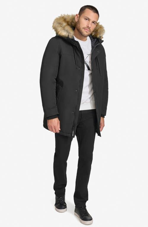 Calvin Klein Hooded Faux Fur Trim Parka in Black for Men Lyst