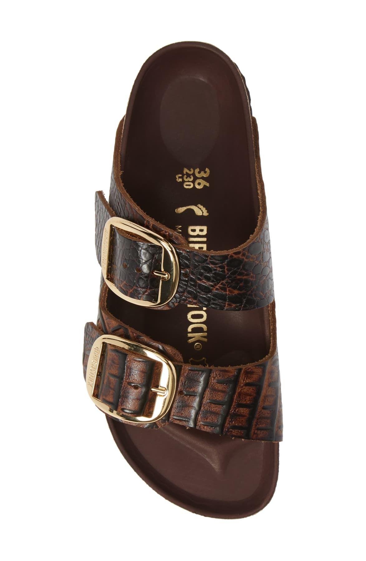 Birkenstock Arizona Croc-embossed Leather Slide Sandal - Discontinued in  Brown | Lyst