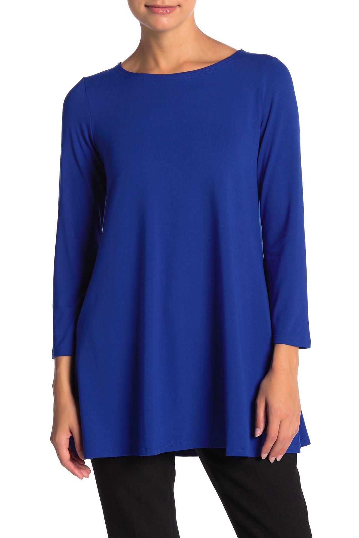 Eileen Fisher Synthetic Solid Long Sleeve Tunic Top (petite) in Blue - Lyst