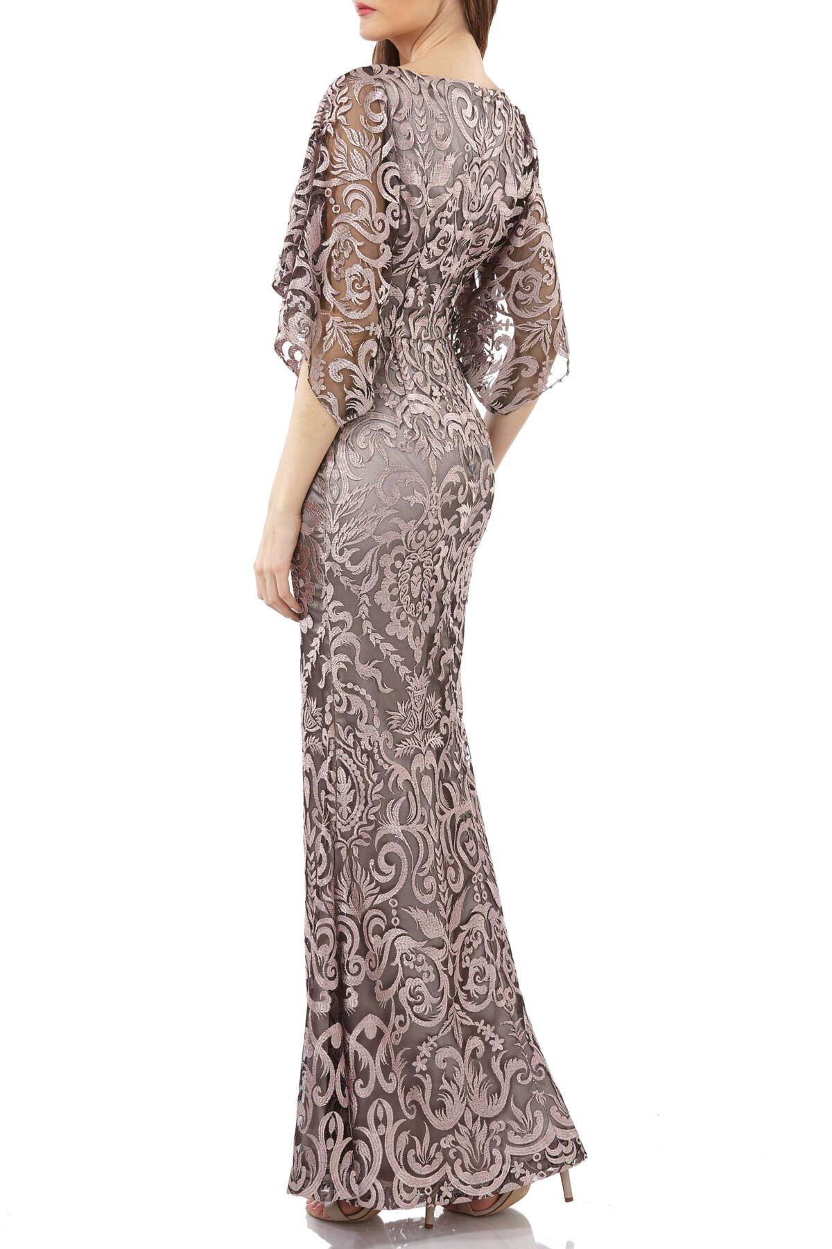 js collections illusion embroidered capelet gown