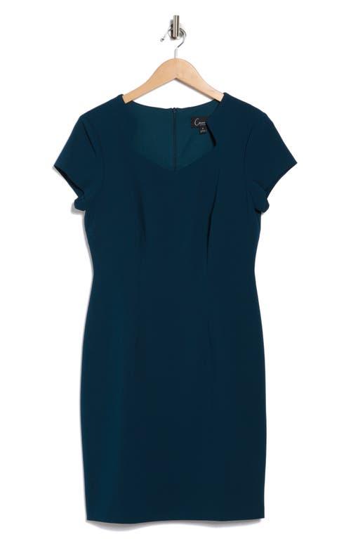 Connected Apparel Notched Neck Cap Sleeve Crepe Sheath Dress in