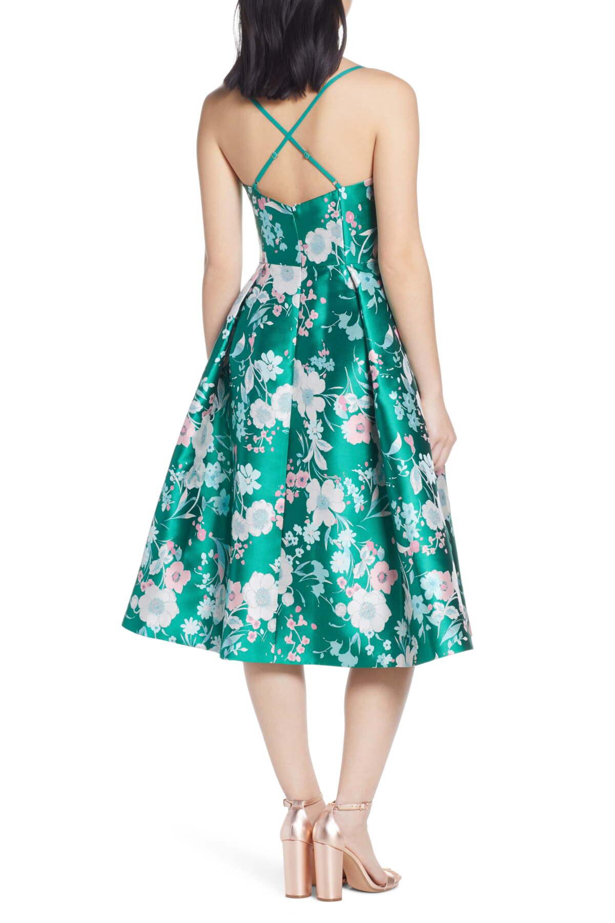 Eliza J Floral Jacquard Fit & Flare Dress in Green - Lyst