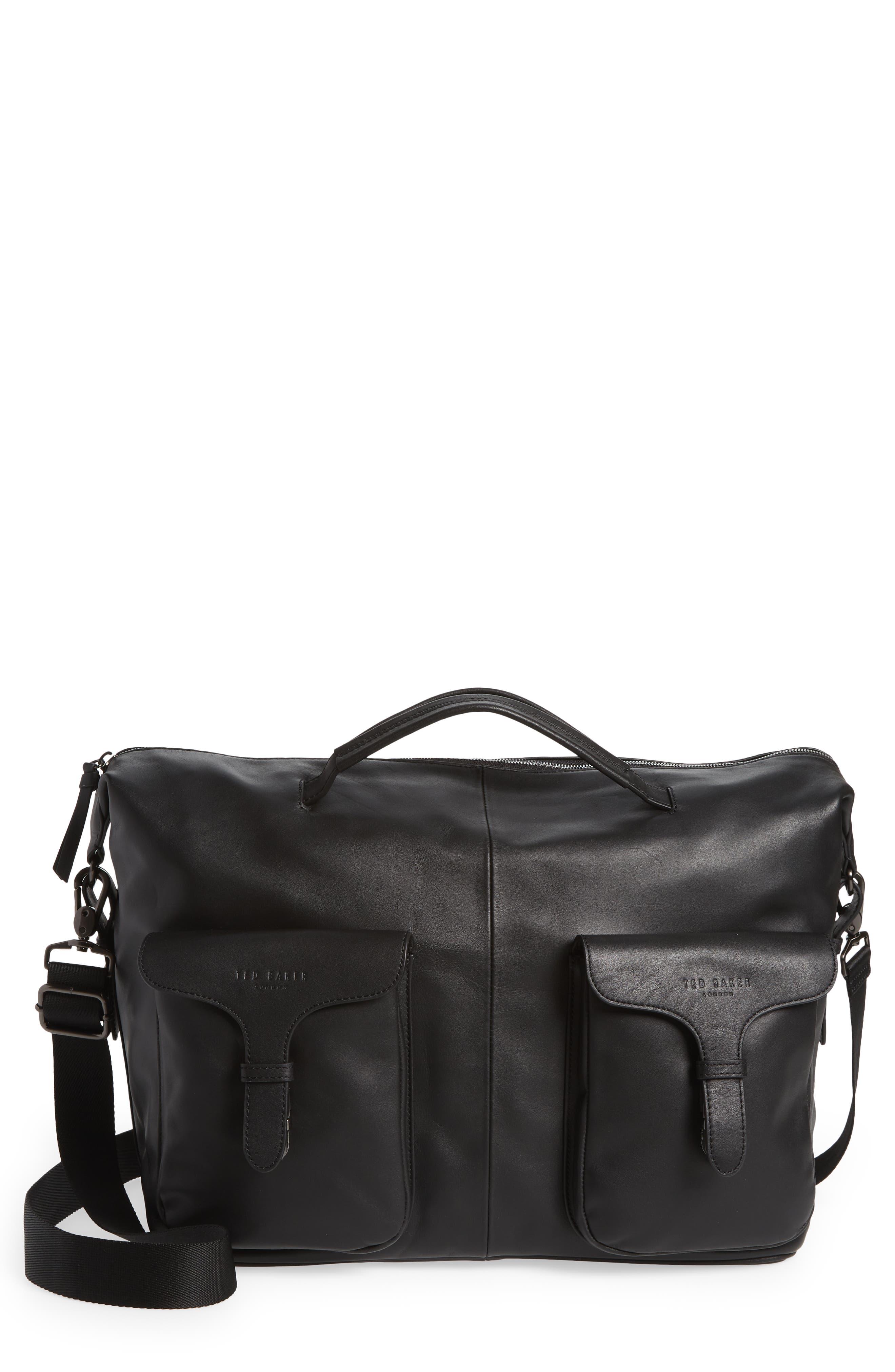 Ted Baker Cillian Leather Holdall Duffle Bag In Black At Nordstrom Rack