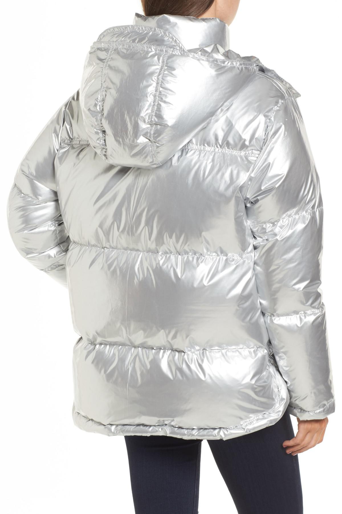 kylie faux fur trim gloss puffer jacket