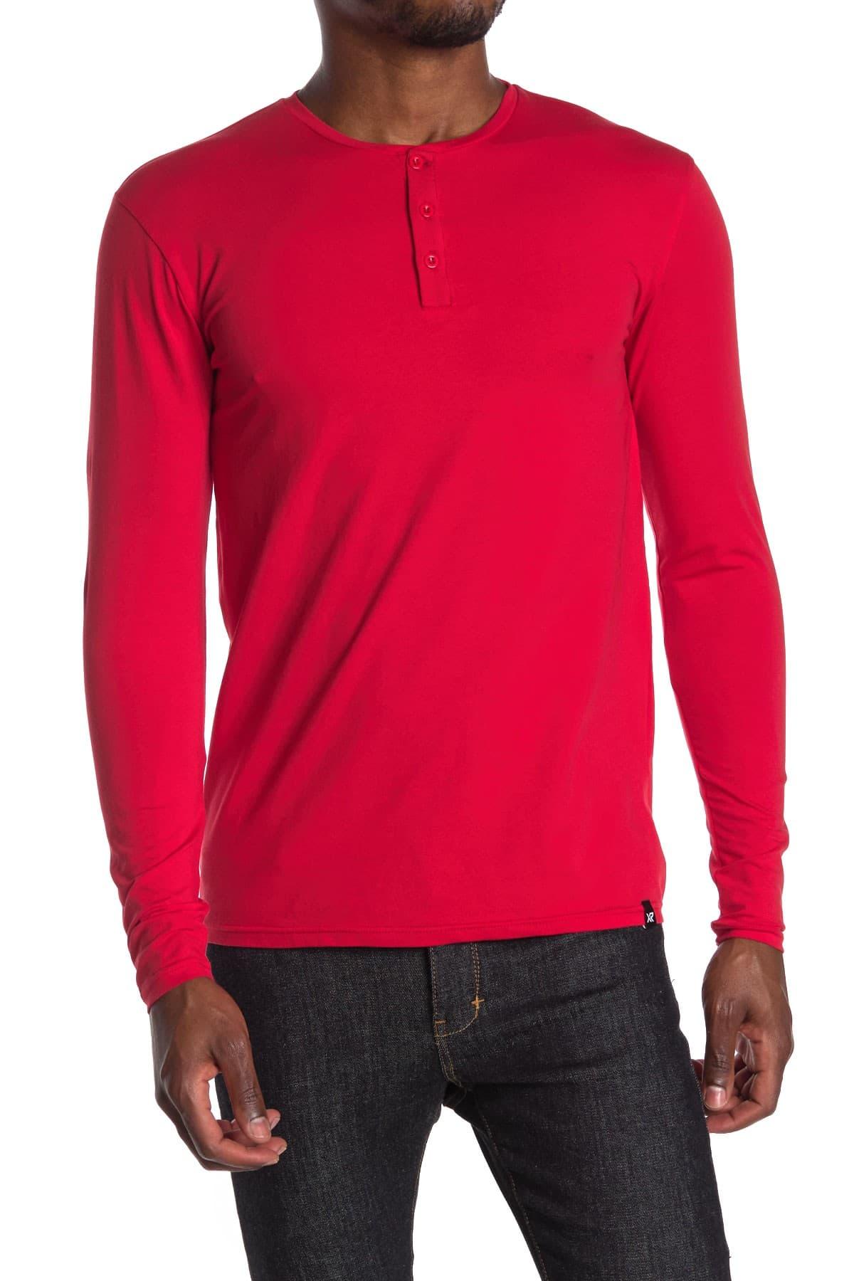 Xray Jeans Cotton Long Sleeve Henley Shirt in Red for Men Lyst