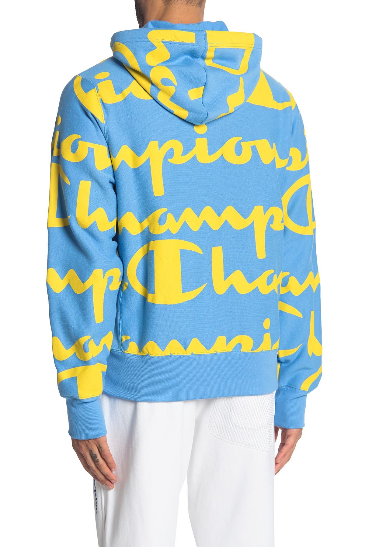 Champion All Over Print Hooded Sweatshirt in Blue/Yellow (Blue) for Men -  Lyst