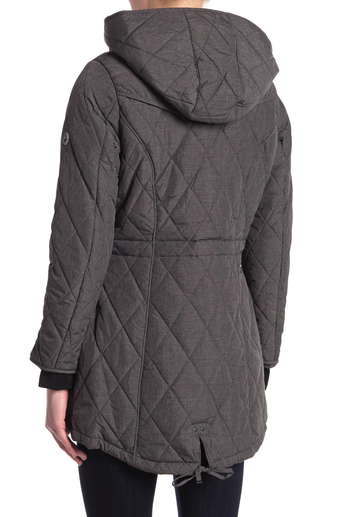 Lyst - Steve Madden Quilted Faux Shearling Hood Jacket in Gray