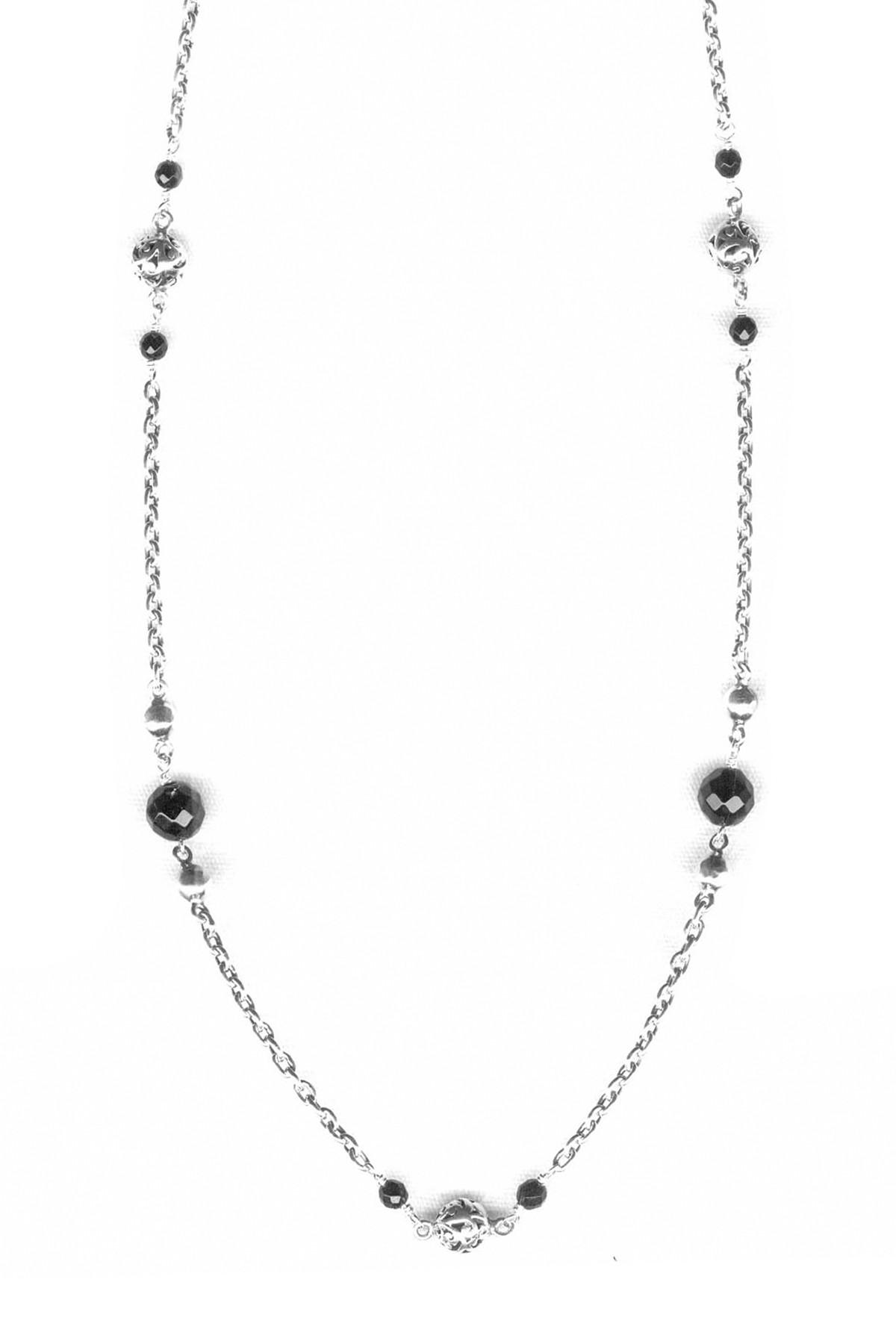 Lois Hill Onyx And Silver Bead Necklace
