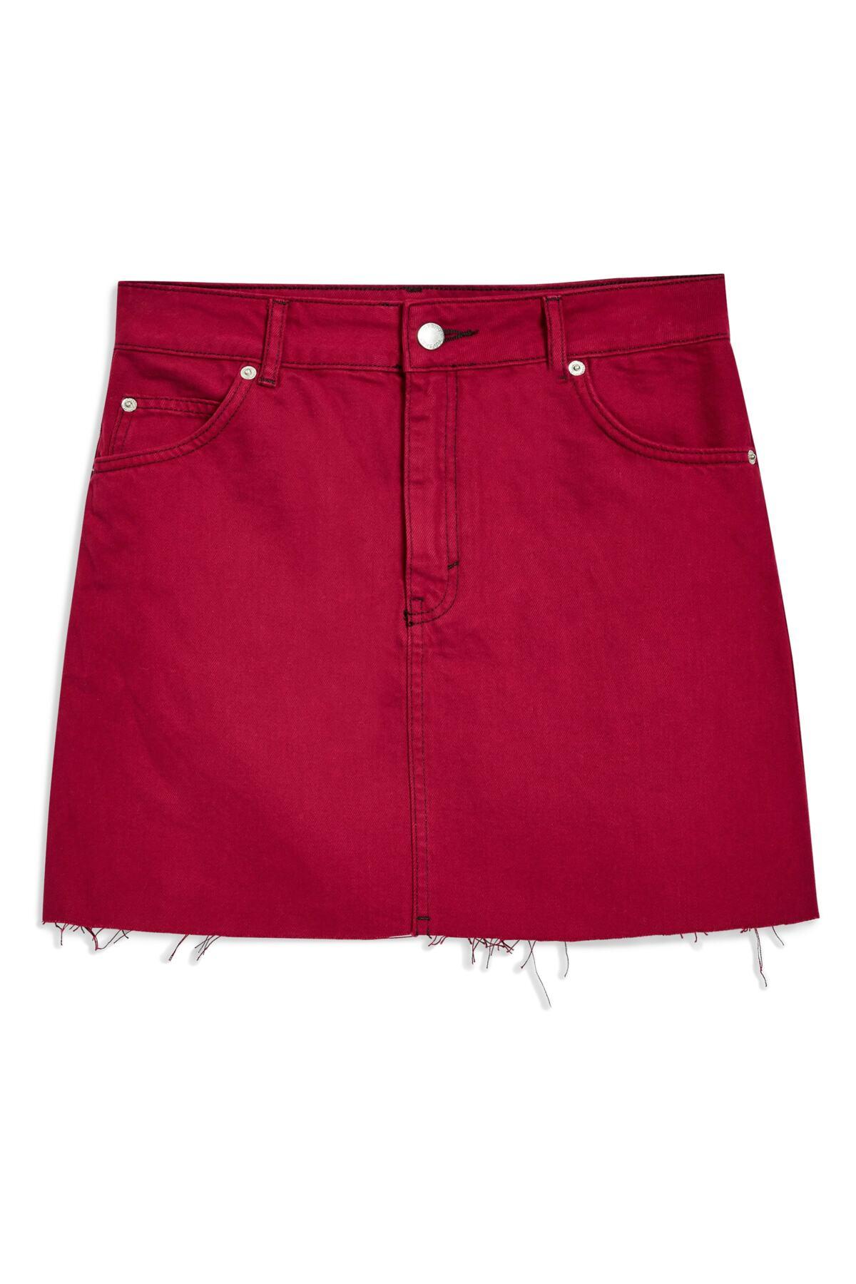 TOPSHOP Denim Skirt in Red - Lyst