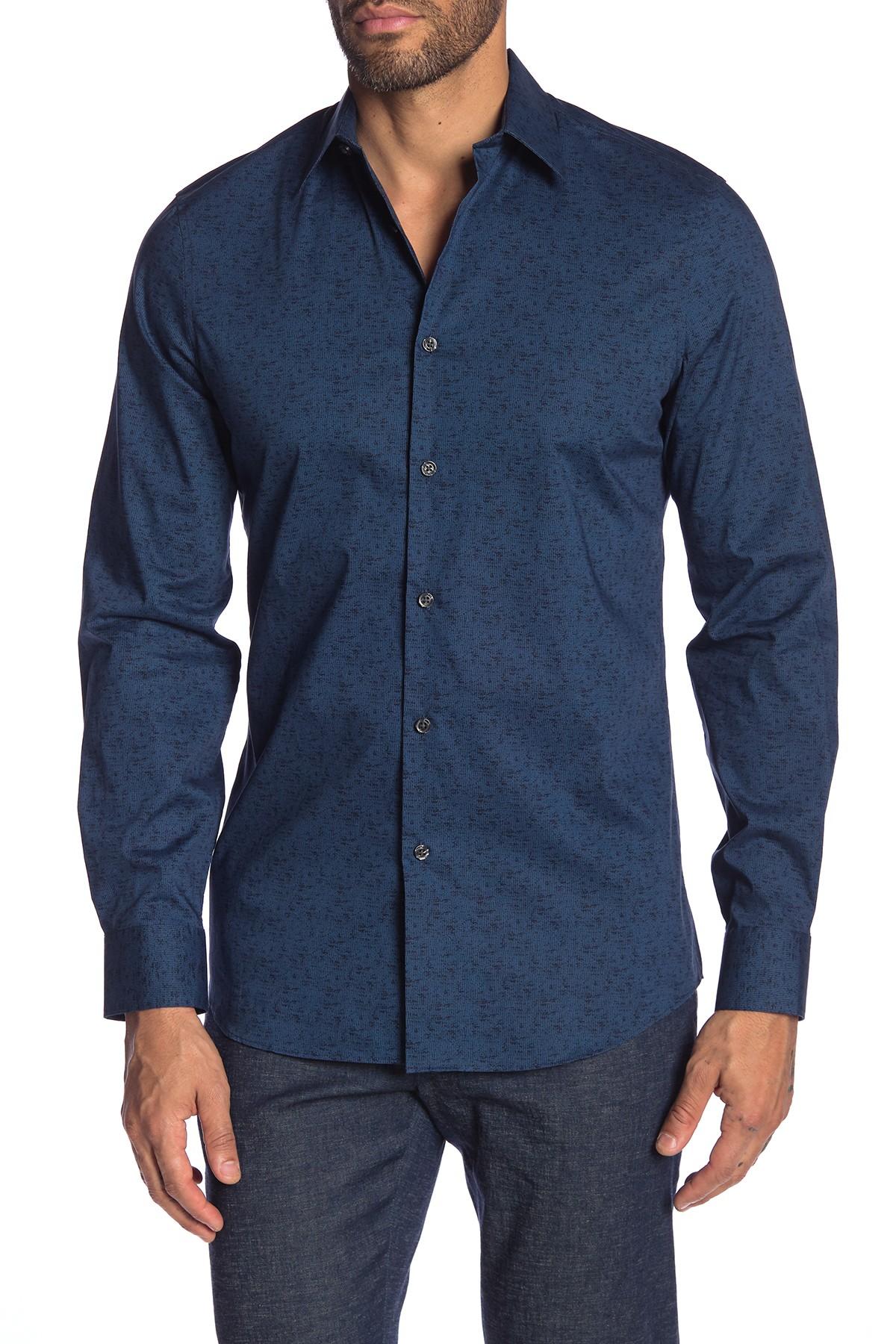 Lyst - Perry Ellis Patterned Long Sleeve Slim Fit Shirt in Blue for Men