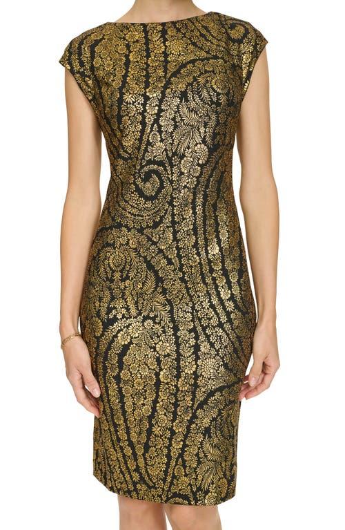Tommy Hilfiger Floral Foiled Cap Sleeve Sheath Dress in Green | Lyst