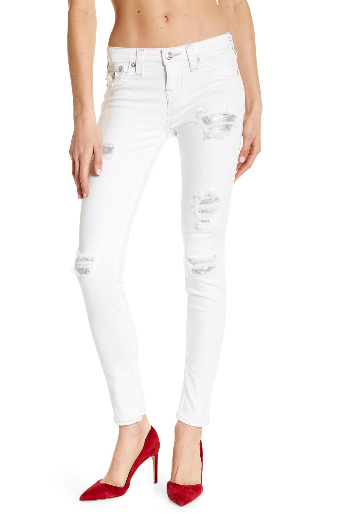 white sequin jeans