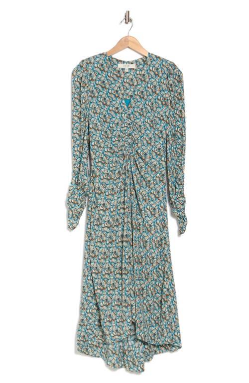Joie Haruko Floral Print Ruched Long Sleeve High-Low Midi Dress in Green |  Lyst