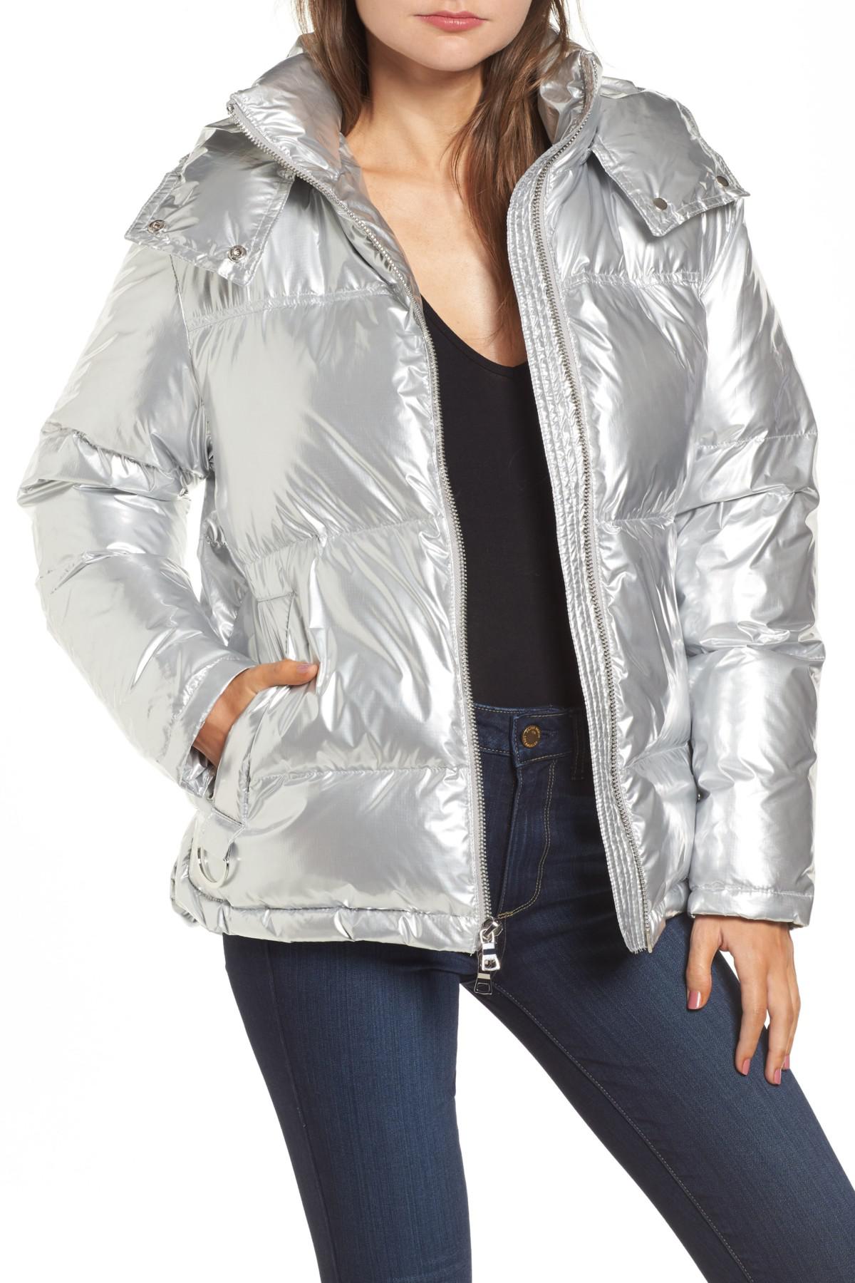 Download Kendall + Kylie Shiny Puffer Jacket in Silver (Metallic ...
