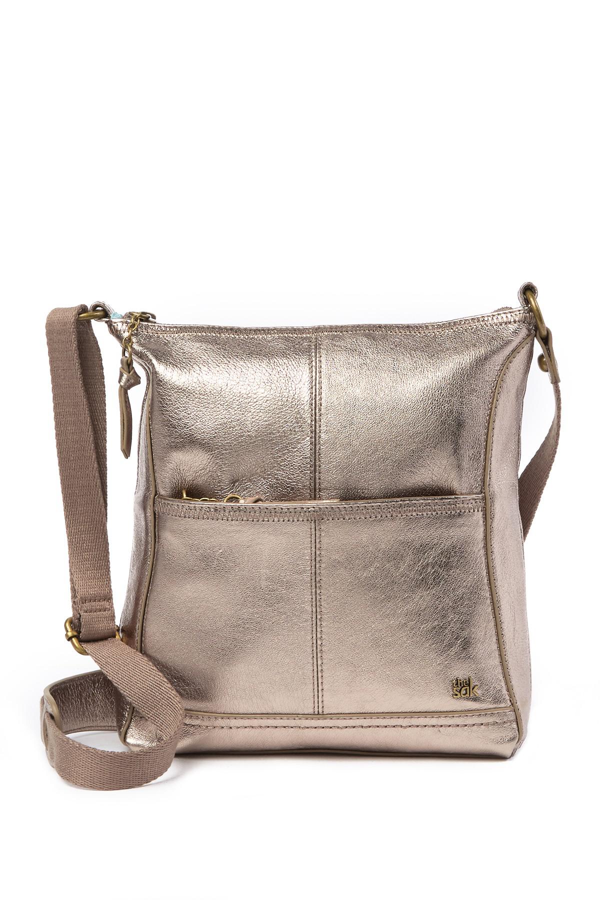 The Sak Iris Red Pebble Leather Brass Tone Crossbody Shoulder Bag