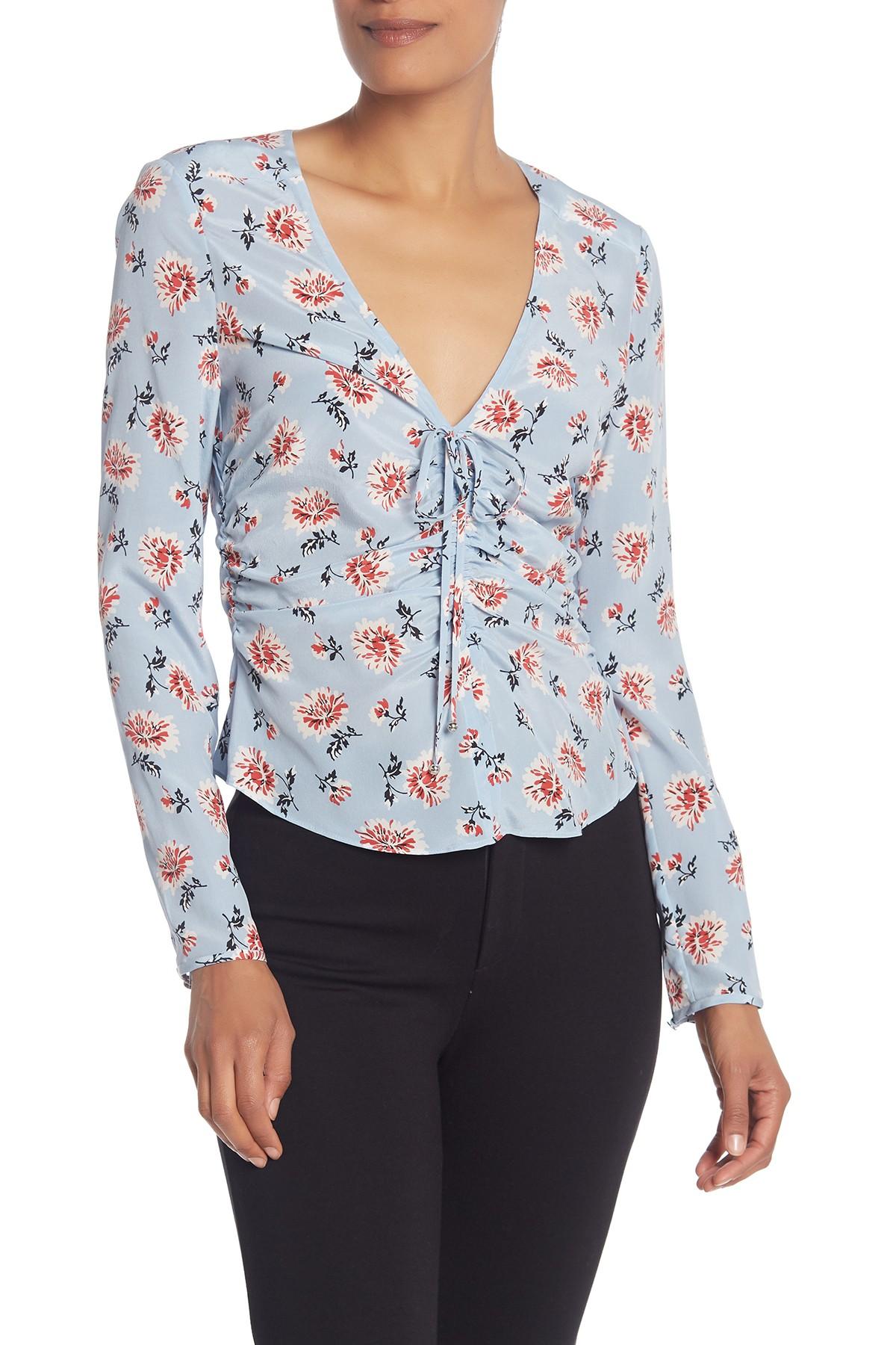 Veronica Beard Maisle Floral Ruched Silk Blouse in Blue Lyst