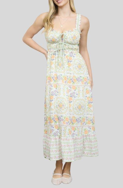 blue and purple maxi dress Celeste Boho Printed Strap Elastic Waist Maxi Dresses, Blue / L main image 0