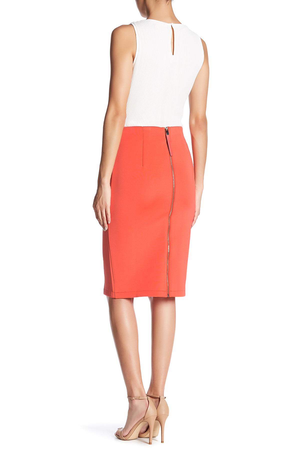 red pencil skirt exposed zipper