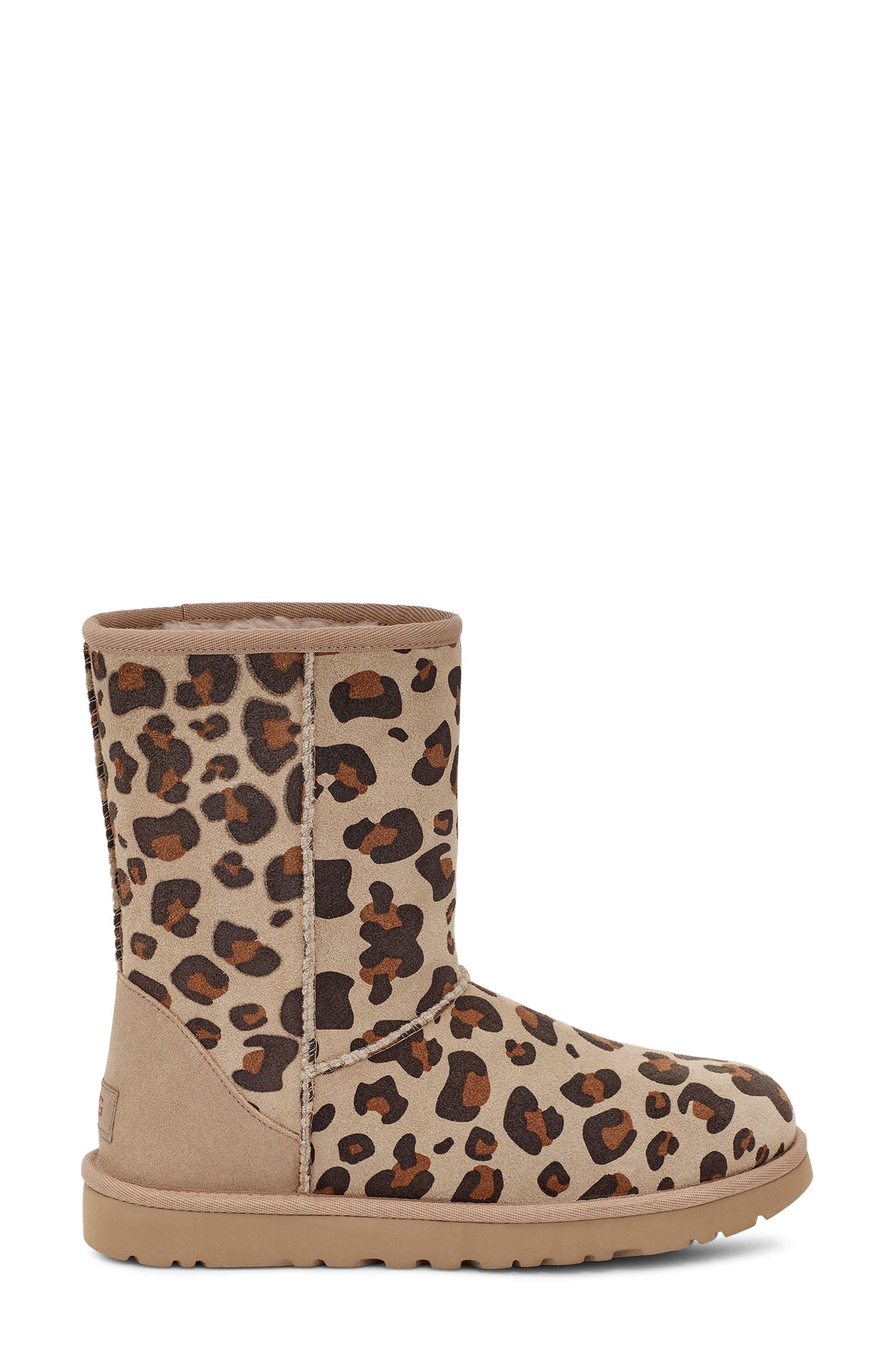 UGG Classic Short Ii Genuine Sheepskin Lined Leopard Print Boot in Brown |  Lyst