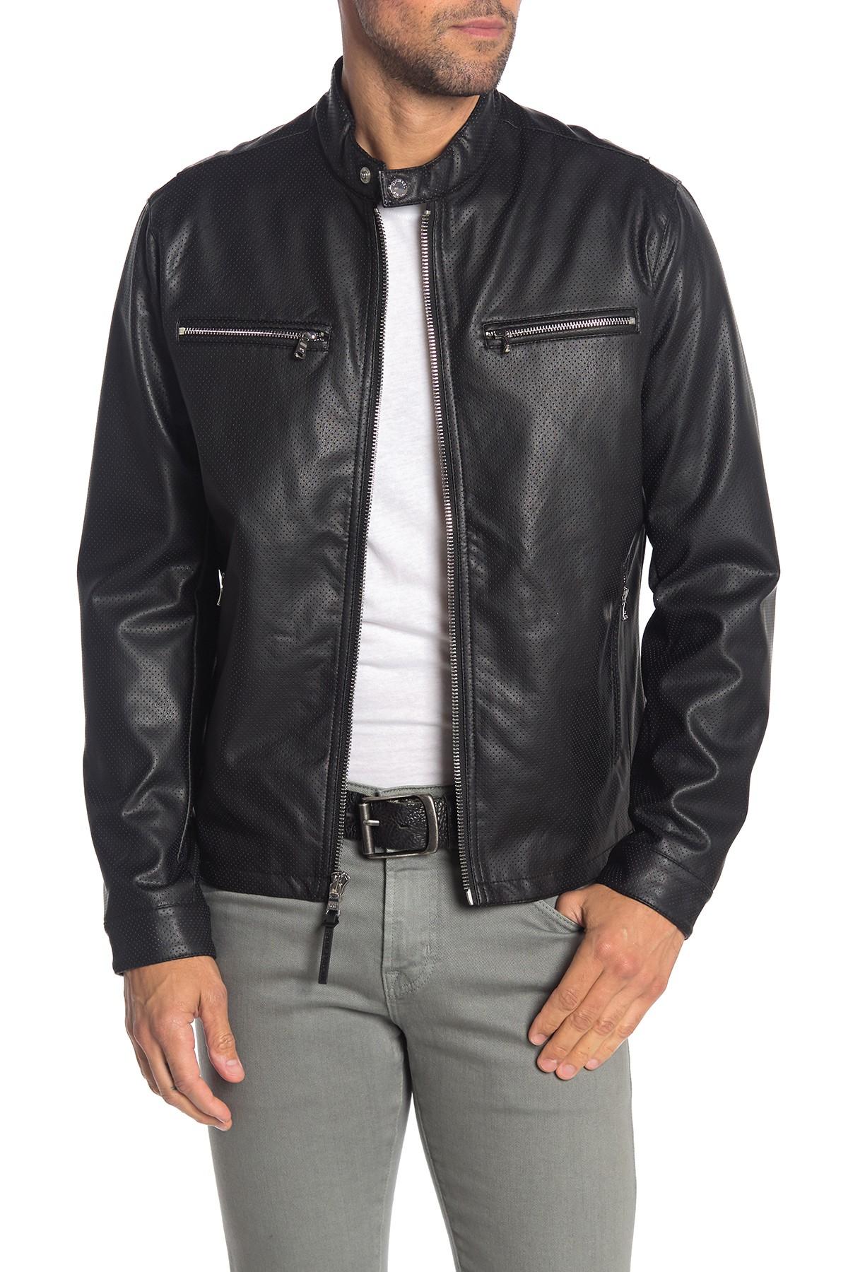 Michael Kors Lisbon Perforated Faux Leather Moto Jacket in Black for Men -  Lyst