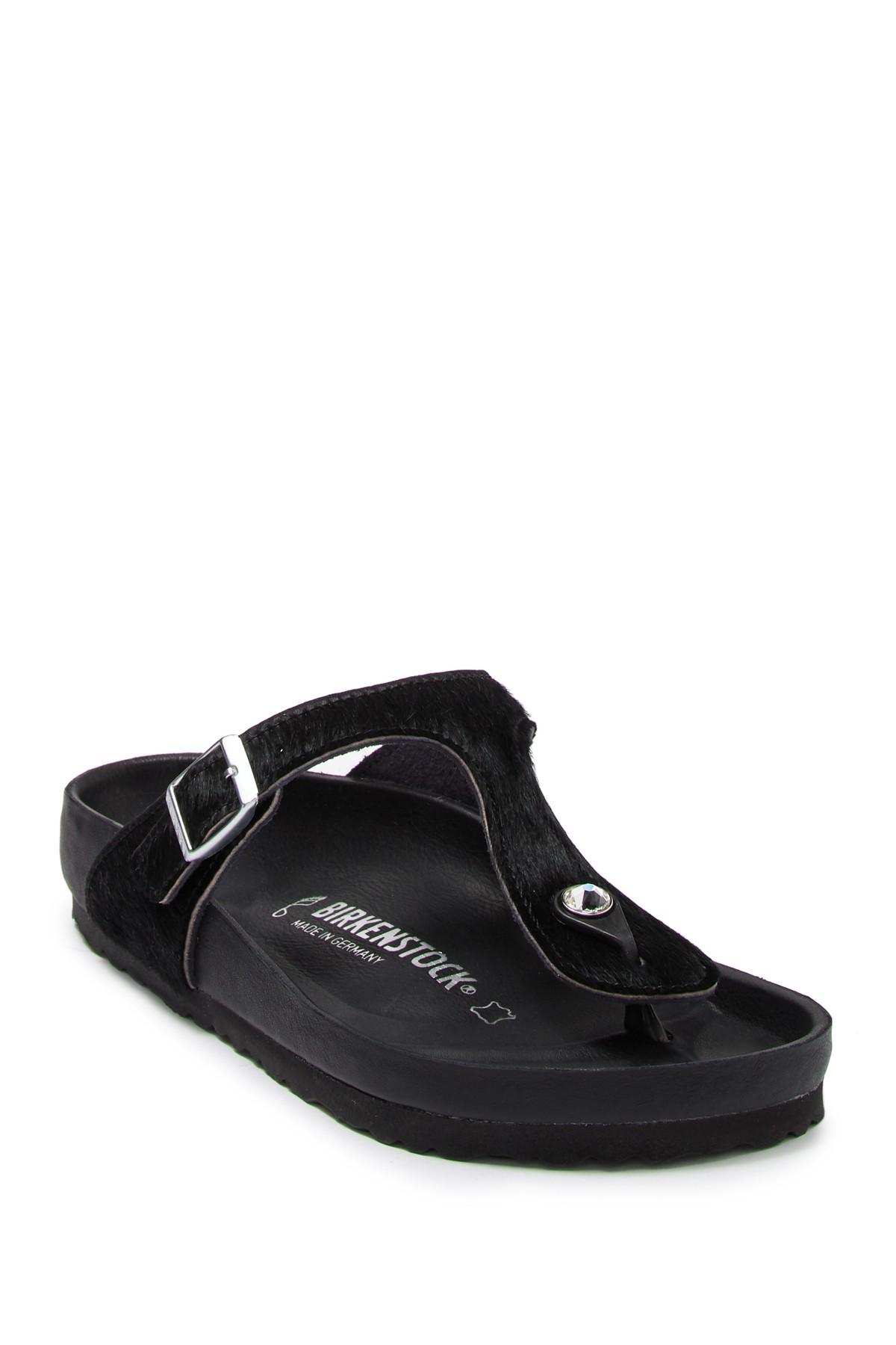 nordstrom rack birkenstock sandals on Birkenstock Synthetic Gizeh Genuine Calf Hair Thong Sandal Discontinued In Black Lyst
