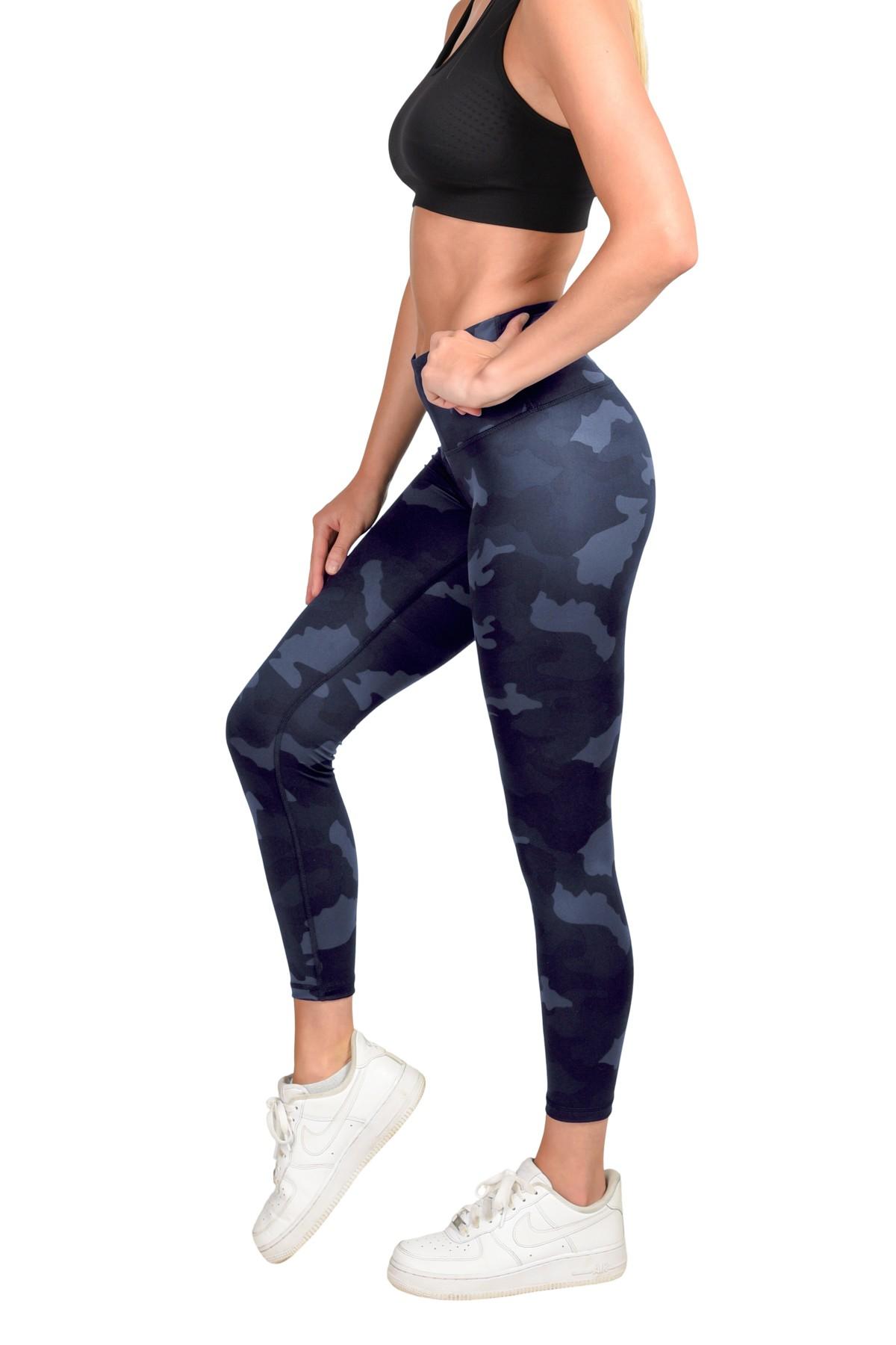 90 Degrees Synthetic Lux Camo High Waisted Ankle Leggings in Camo Navy ...